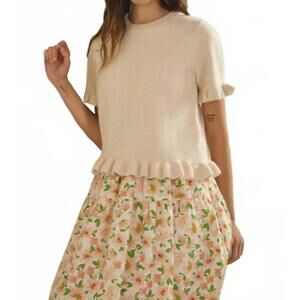 NEW CREAMON ave ruffle wave hem knit sweater in beige
